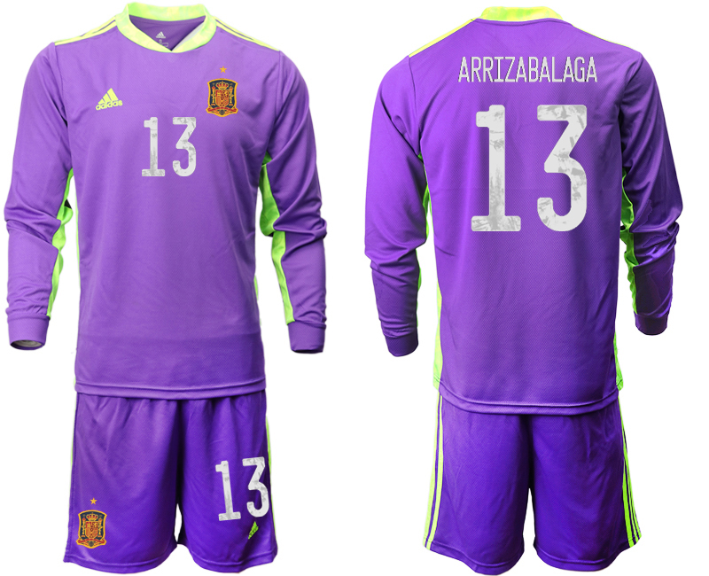 Men 2021 European Cup Spain purple Long sleeve goalkeeper #13 Soccer Jersey